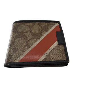Coach Signature Stripe Brown Coated Canvas Wallet